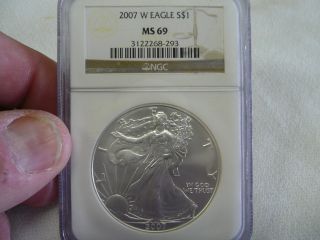 2007 - W Burnished Silver American Eagle (ms 69) Ngc photo