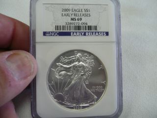2009 American Silver Eagle Ngc Ms69 Early Release Designation,  Silver Dollar 1oz photo