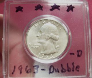 Error Coin Us Silver Quorter 1963 - D Dubbled D,  Very Rare photo