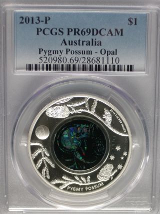Pcgs 2013 P Proof Australia Pygmy Possum Opal $1 Coin Pr69 Max Pop - 8,  000 Silver photo
