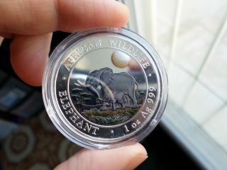 2011 1 Oz Silver Somalian African Elephant Coin - Colorized - Uncirculated photo