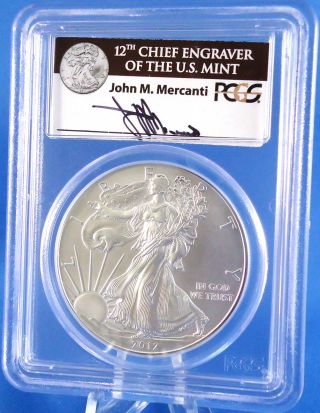 2012 W $1 Silver Eagle 1 Troy Oz Fine Silver Ms69 1st Strike Mercanti Signature photo