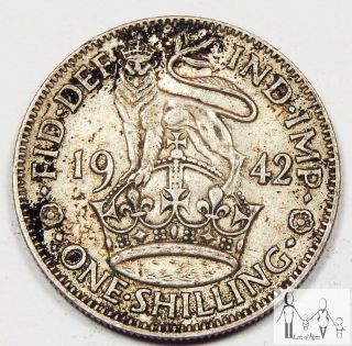 1942 Great Britain Ef/xf One Shilling 50% Silver.  0909 Asw B61 photo