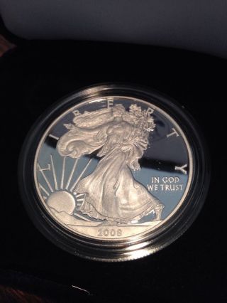 2008 - W Silver American Eagle Dollar Proof Coin – 1 Oz.  Us Coa/box photo