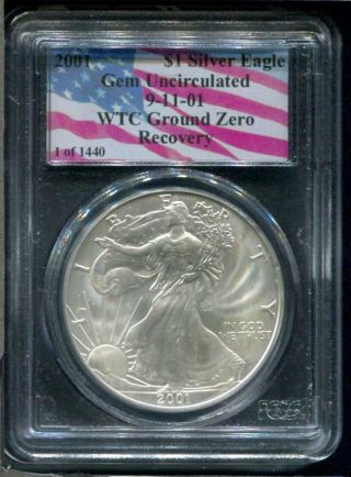 2001 Collectors Universe Gem Uncirculated Silver Eagle Wtc Ground Zero Recovery photo