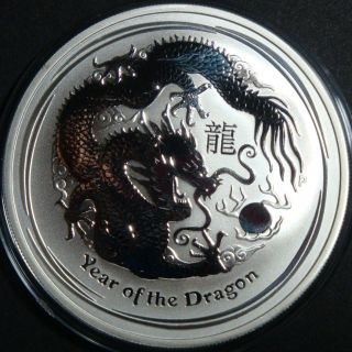 2012 - 1 Oz Year Of The Dragon Australia Perth Bullion Fine Silver Coin photo