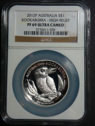 2012 - 1 Oz Australia Kookaburra - High Relief Ngc Pf 69 Ultra Cameo Silver Coin photo