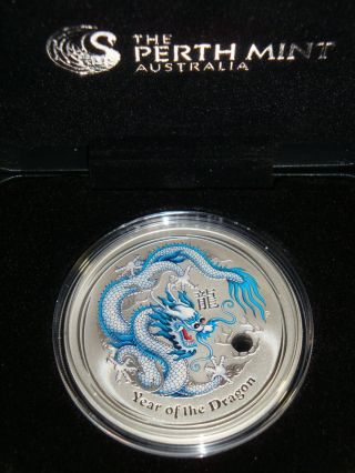 2012 - 1 Oz Australian Year Of The Dragon White Dragon Proof Bullion Silver Coin photo