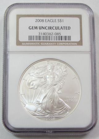2008 $1 Silver Eagle Ngc Gem Unc photo