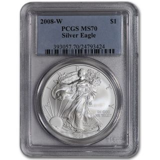 2008 - W American Silver Eagle Uncirculated Collectors Burnished Coin - Pcgs Ms70 photo