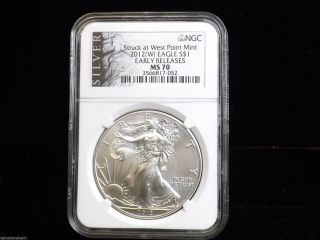2012 W Ngc Ms70 Silver Label Silver Eagle 1 Oz Pure Silver Coin Early Releases photo