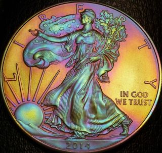 2014 Rainbow Toned American Silver Eagle Dollar 