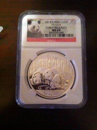 2013 China Panda Ms69 Early Releases Ngc Panda Label 1oz 10¥ Yuan Silver Coin photo