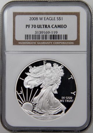 2008 W Silver Eagle 1 Ozt.  999 Silver Coin Ngc Pf 70 Ultra Cameo Gem Proof photo