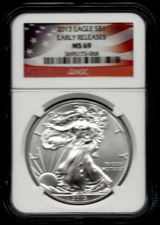 2013 American Silver Eagle (er) - Ngc Ms 69 - 1 Oz.  999 Fine Silver photo