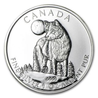 2011 1 Oz Silver Canadian Timber Wolf Coin - Canada Wildlife Bu No Milk Spots photo