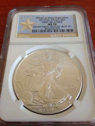 (box 1) 2012 (w) Silver American Eagle First Release Ngc Ms70 photo