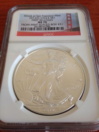 2012 (s) Silver American Eagle First Release Ngc Ms70 Box 21 photo