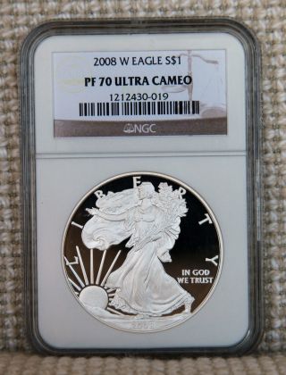 2008 - W Pf70 Ucam American Silver Eagle Ase Ngc - - S&h photo