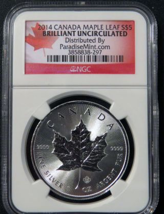 2014 1 Oz Silver Canadian Maple Leaf Ms - 68 Ngc Early Releases photo