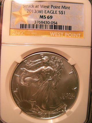 2013 (w) $1 Silver Eagle Ngc69 Silver Eagle Wp Star Label photo