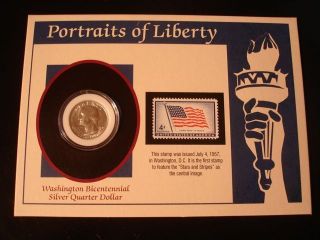 Portrait Of Liberty Coin & Stamp Wb Silver Quarter Dollar & 4 Cents Stamp 1957 photo