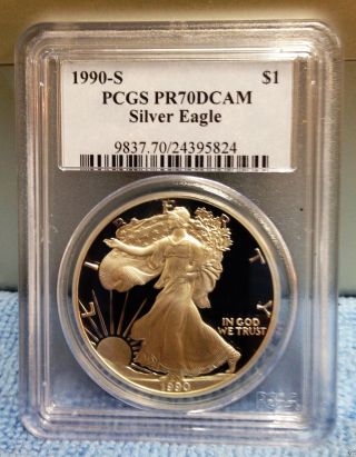 1990 - S Silver American Eagle Proof Pcgs Pr70 Dcam Perfection photo