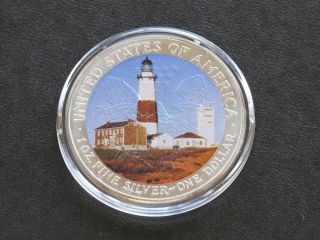 2004 Walking Liberty Silver Eagle Beach Lighthouse Colorized Overlay C1357 photo