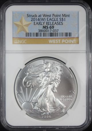 2014 (w) Ngc Ms69 Silver Eagle Struck At West Point Early Releases Special Label photo