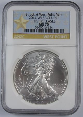 2014 (w) Ngc Ms70 Silver Eagle Struck At West Point First Releases Special Label photo