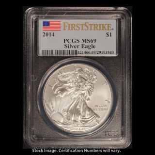 2014 One Ounce American Silver Eagle Pcgs Ms 69 First Strike photo