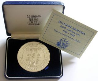 1988 Royal 5oz Silver Centenary Medal Spanish Armada 400th Anniversary photo