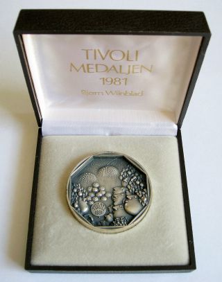 1981 Denmark Cased Silver Art Medal Tivoli Gardens Copenhagen photo