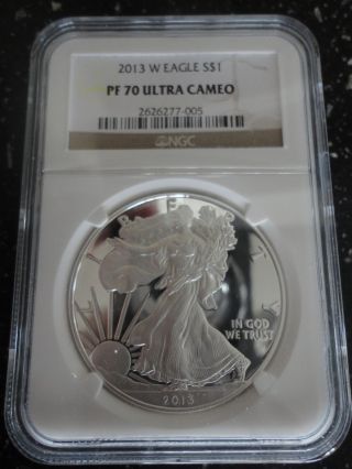 2013 W Proof Silver Eagle Dollar Pf70 Ngc Ultra Cameo Coin Brown Label photo