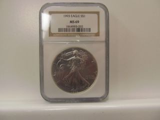 1993 American Silver Eagle $1 Ms 69 Ngc 1 Oz.  Fine Silver.  999 Ase Usa photo