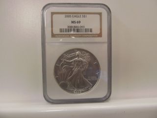 2005 American Silver Eagle $1 Ms 69 Ngc 1 Oz.  Fine Silver.  999 Ase Usa photo