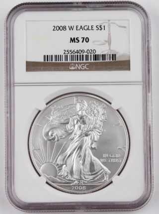 2008 W $1 American 1 Oz 999 Silver Eagle Coin Ngc Ms70 Burnished Version Perfect photo