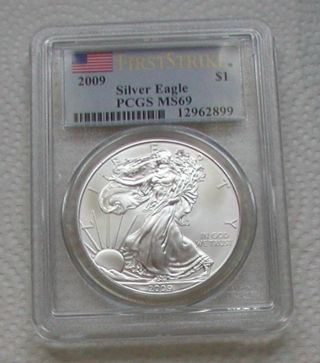 2009 Silver Eagle First Strike Pcgsms69 Dollar 12962899 photo