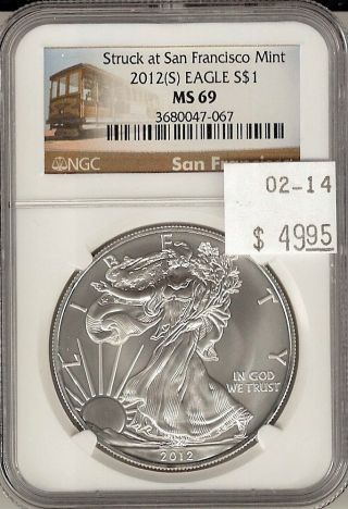 2012 S Silver Eagle S$1 Ms 69 Ngc Certified photo