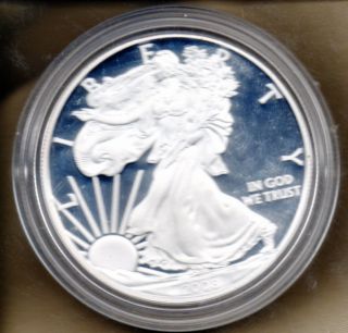 2008 Proof American Silver Eagle 1 Oz Silver Includes Box & Nr photo