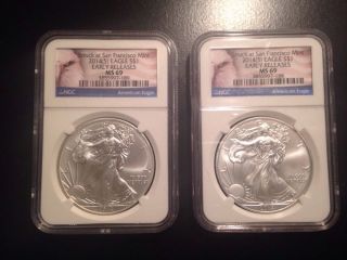 Two 2x 2014 S 1 Oz Silver American Eagle Ngc Ms 69 Early Release photo
