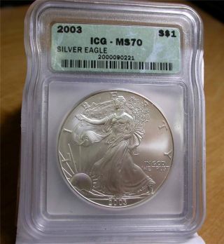 2003 Icg - Ms70 1 Oz Silver Dollar Id J497 photo