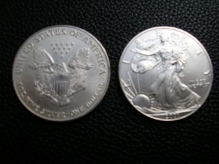 Two 1 Oz Silver American Eagle One Dollar Coin 2001 photo