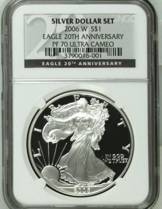 2006 W American Silver Eagle.  Ngc Proof 70.  20th Anniversary.  Black Label. photo