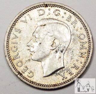 1944 Great Britain Ef/xf 6 Six Pence 50% Silver.  0455 Asw C47 photo