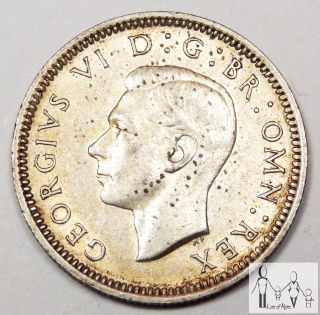 1943 Great Britain Au 6 Six Pence 50% Silver.  0455 Asw C50 photo