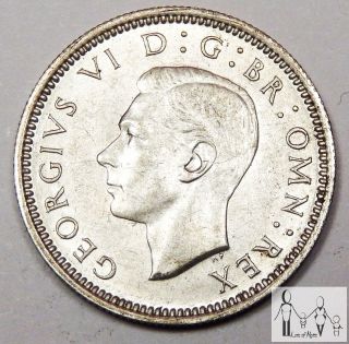 1945 Great Britain Au 6 Six Pence 50% Silver.  0455 Asw C51 photo