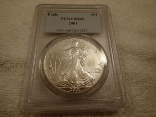 2001 American Silver Eagle Dollar 1$ - Pcgs Ms 69 -,  No Problem Coin photo