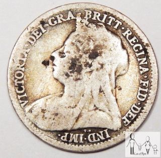 1900 Great Britain Good 3 Three Pence 92.  5% Silver.  0420 Asw C68 photo