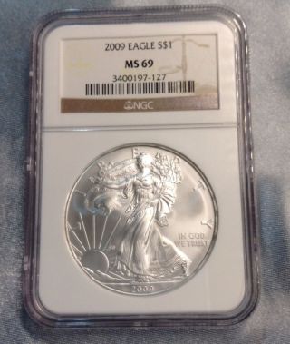 2009 Silver American Eagle - 1 0z.  Silver Coin - Ngc Ms 69 - Bright - Shiny - photo